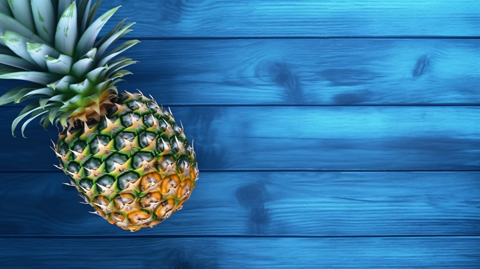 Slice pineapple with sticks on blue wooden background 282