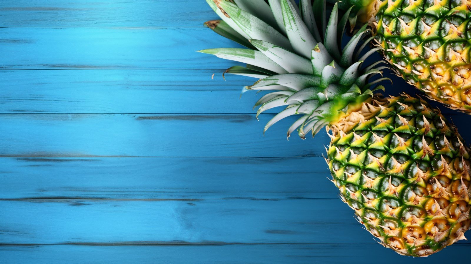 Slice pineapple with sticks on blue wooden background 283