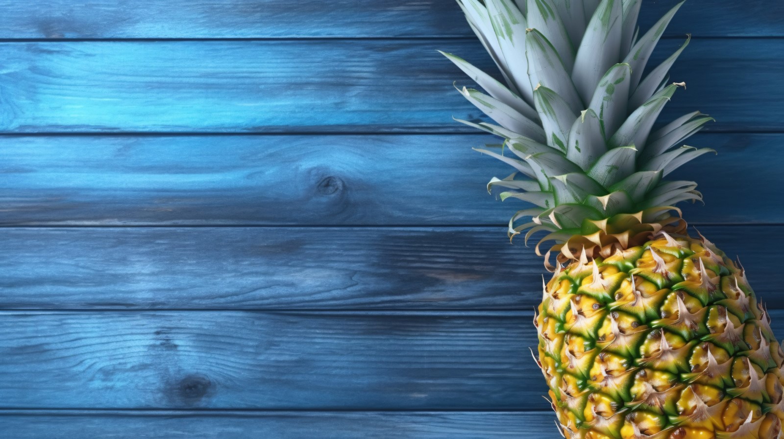Slice pineapple with sticks on blue wooden background 284