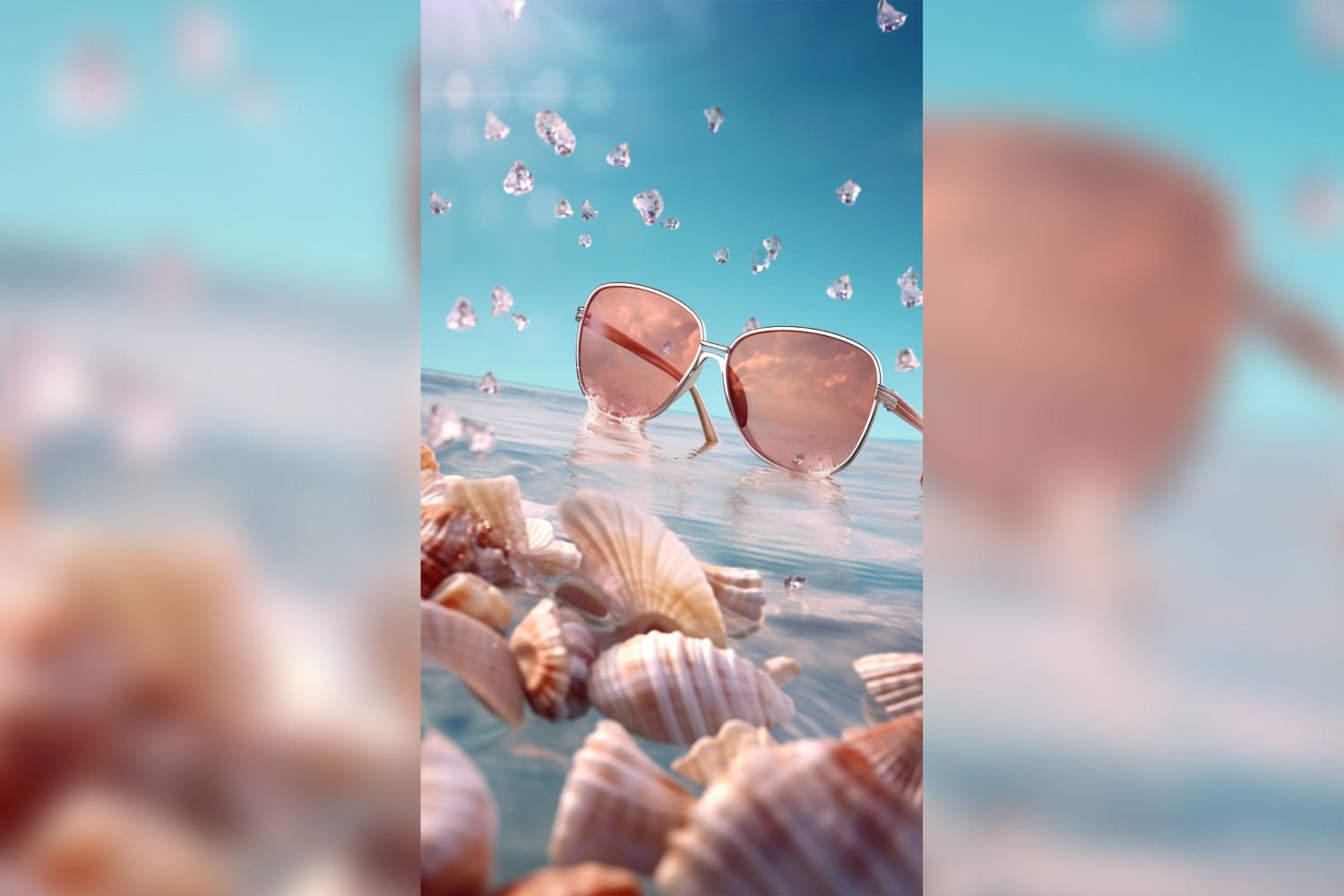 Beach sunglasses and seashells falling summer background292