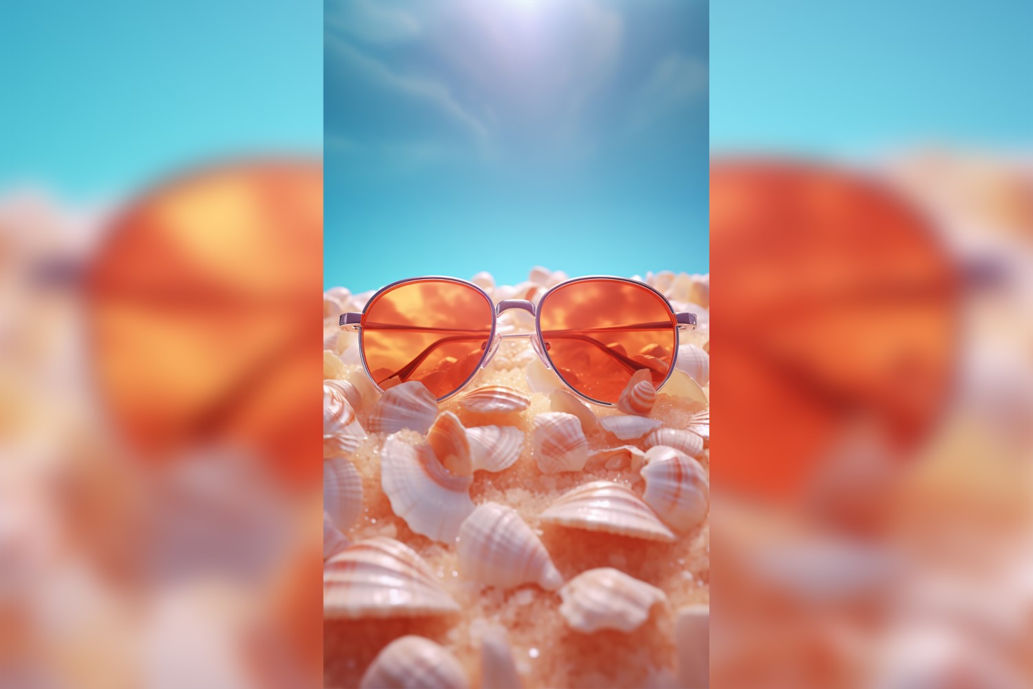 Beach sunglasses and seashells falling summer background 295