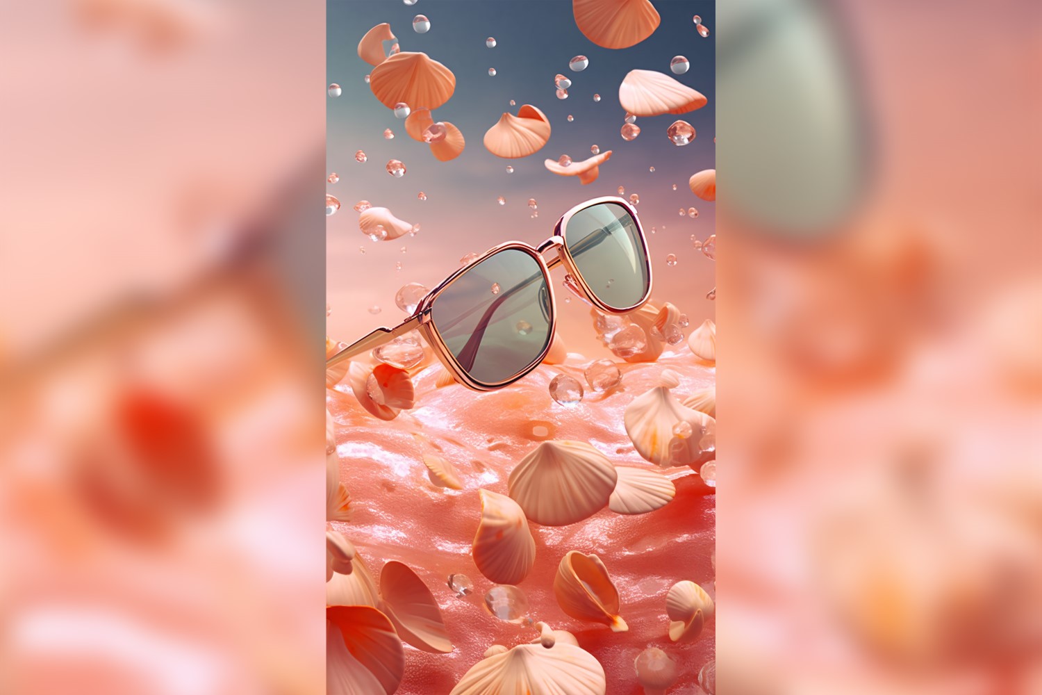 Beach sunglasses and seashells falling summer background 294