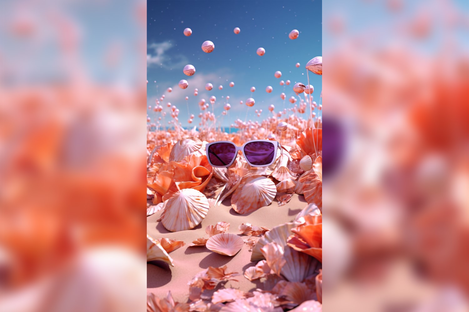 Beach sunglasses and seashells falling summer background 296