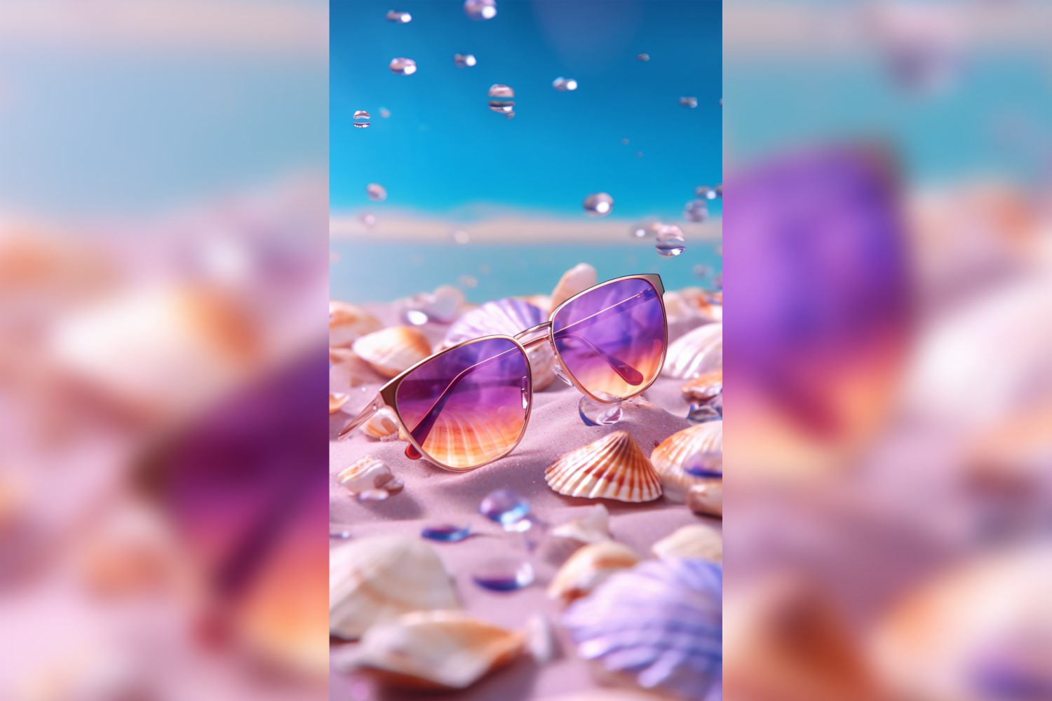 Beach sunglasses and seashells falling summer background 290