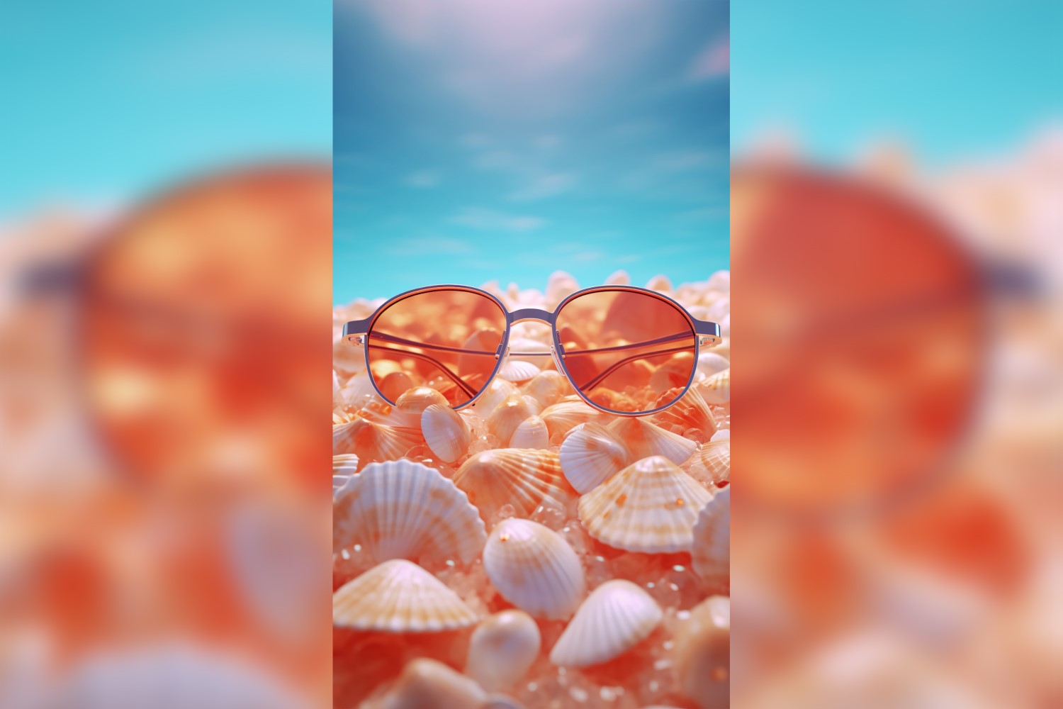 Beach sunglasses and seashells falling summer background 297