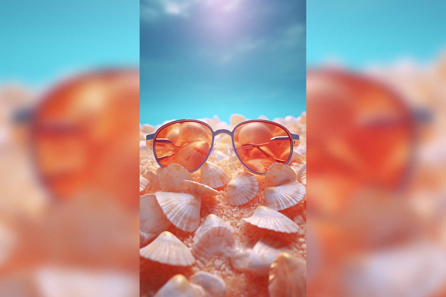 Beach sunglasses and seashells falling summer background 299