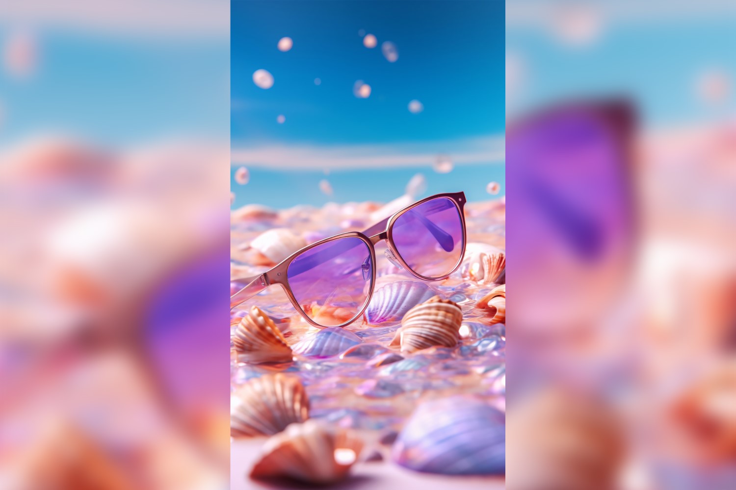 Beach sunglasses and seashells falling summer background 302