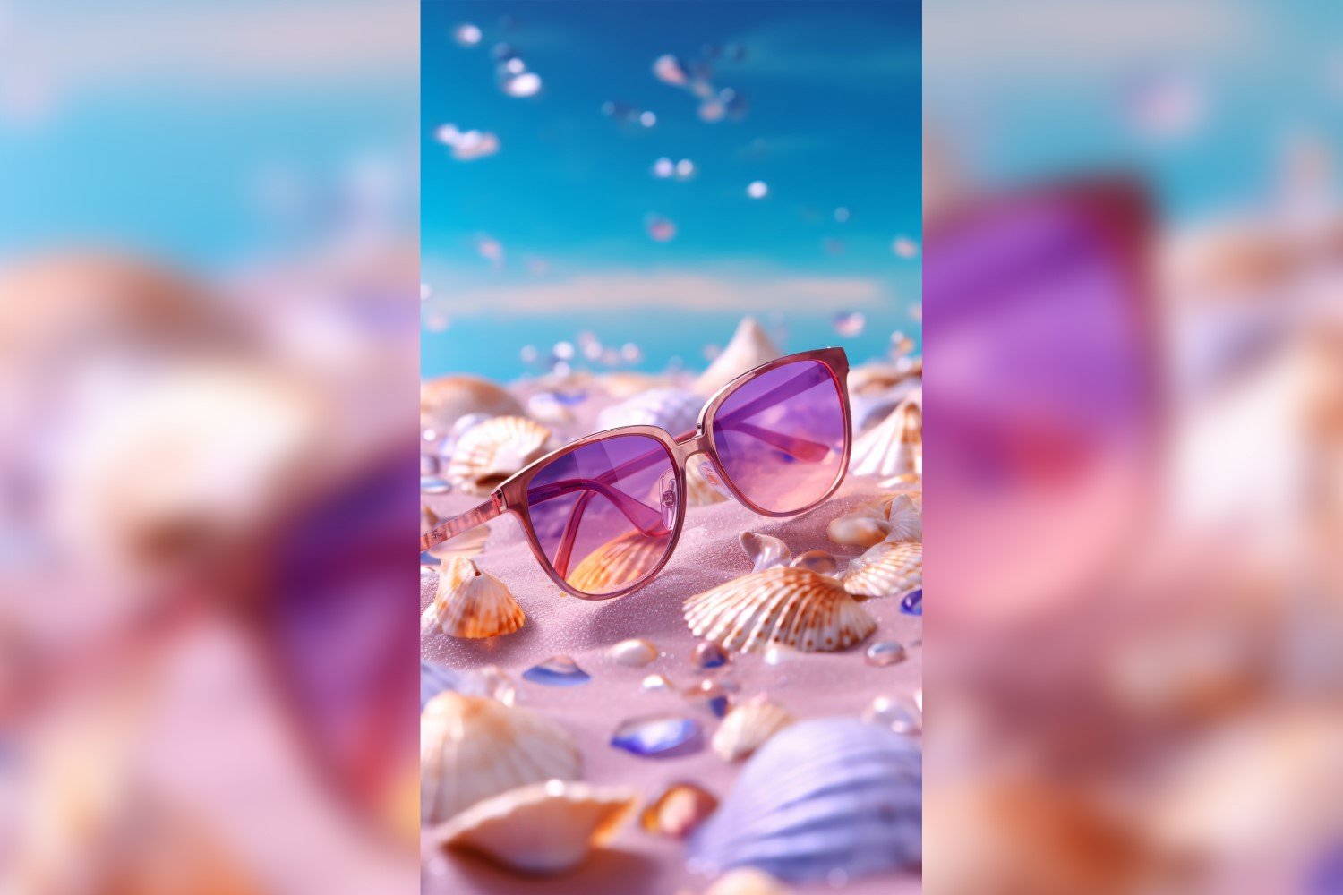 Beach sunglasses and seashells falling summer background 305