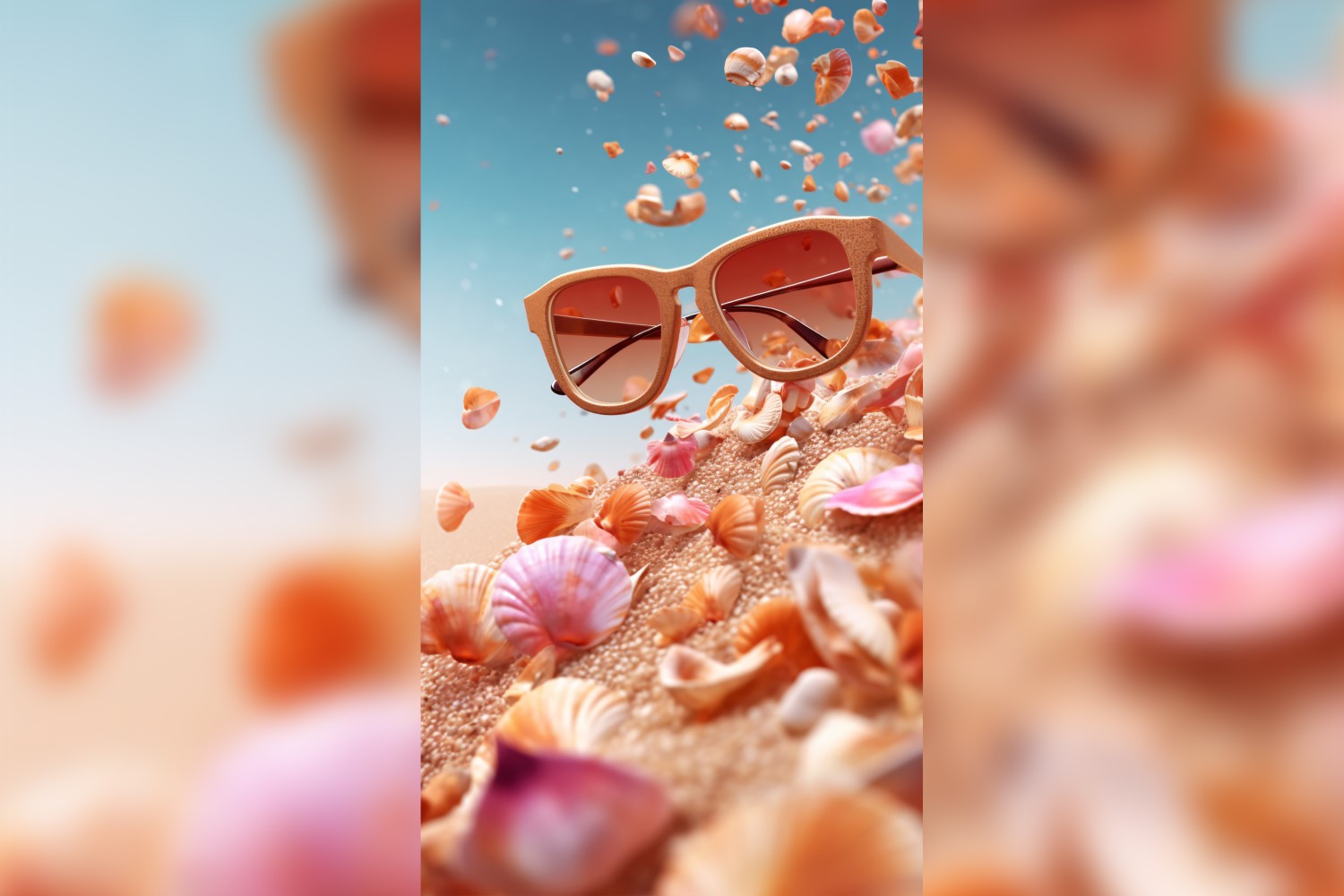 Beach sunglasses and seashells falling summer background 307