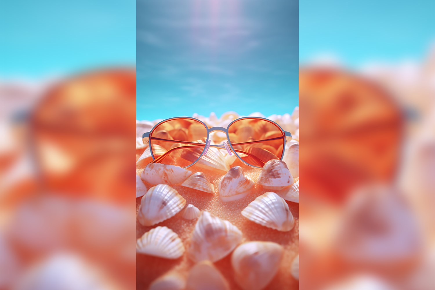 Beach sunglasses and seashells falling summer background 308