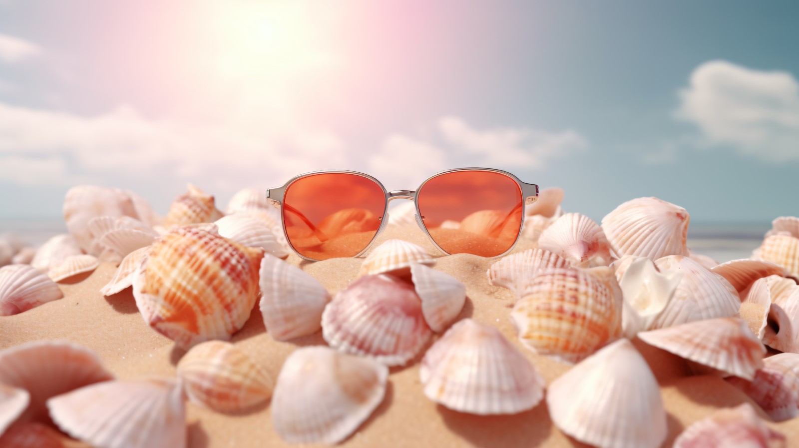 Beach sunglasses and seashells falling summer background 316