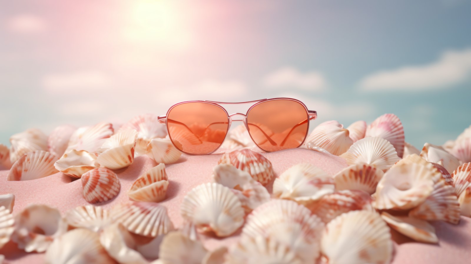 Beach sunglasses and seashells falling summer background 328