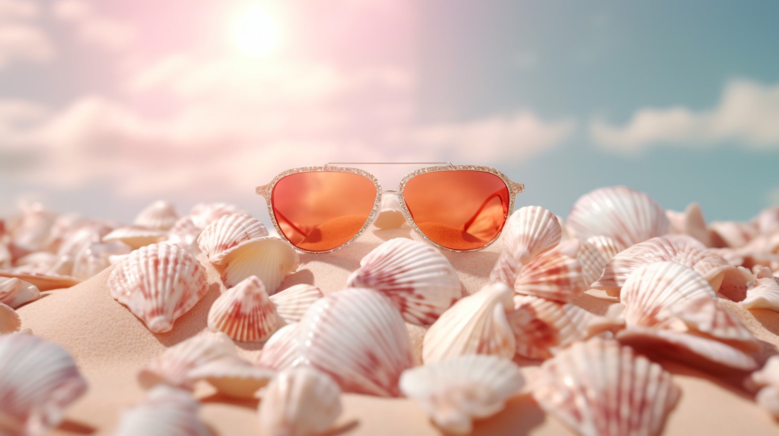 Beach sunglasses and seashells falling summer background 331