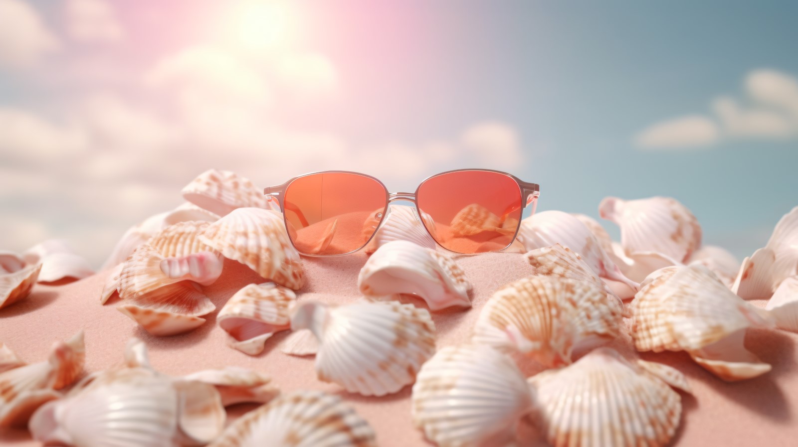 Beach sunglasses and seashells falling summer background 333