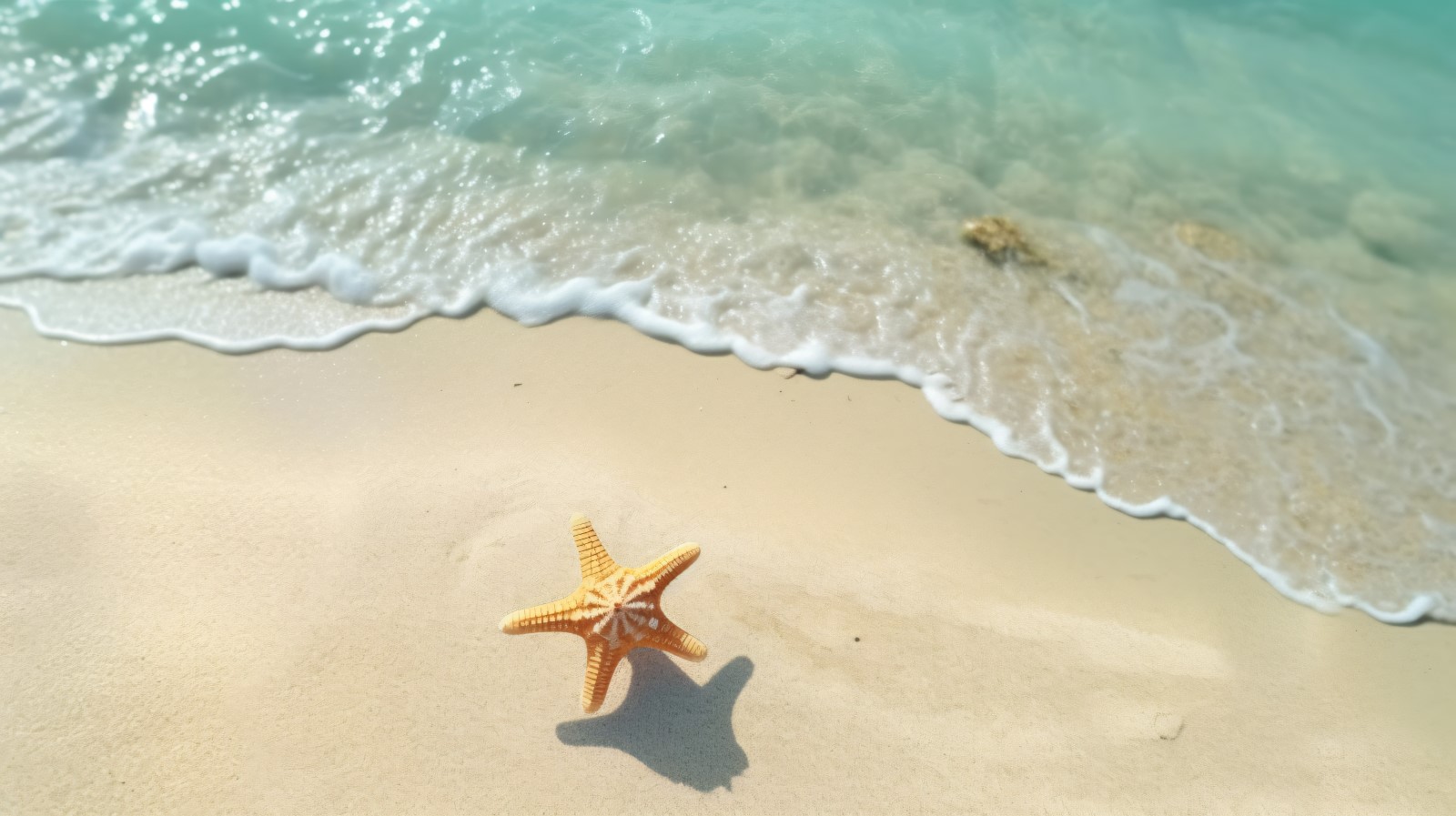 Starfish and seashell on the sandy beach in sea water 371
