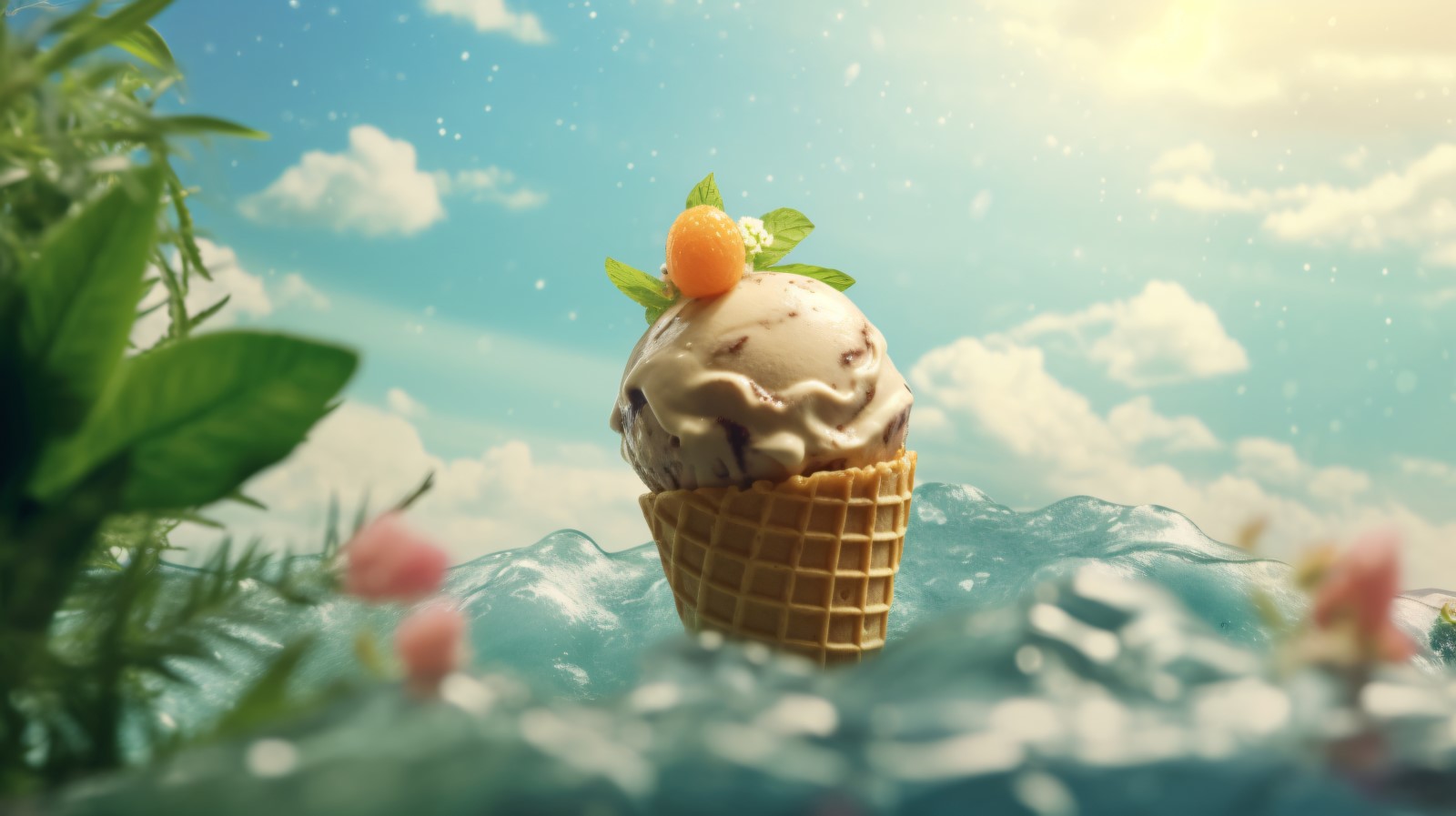 Warmth of summer desert delicious scoop of ice cream 437