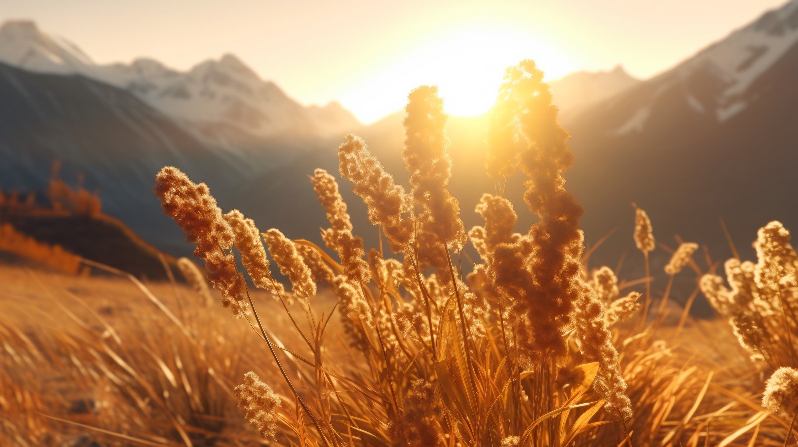 Sunny day of summer outdoor sunset behind brown dry plant 462