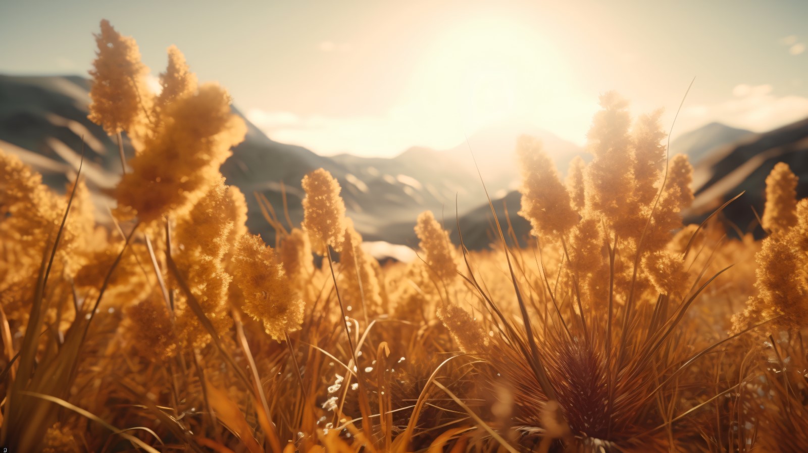 Sunny day of summer outdoor sunset behind brown dry plant 466