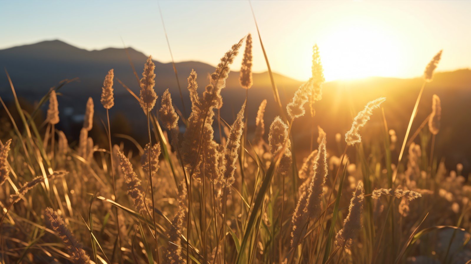 Sunny day of summer outdoor sunset behind brown dry plant 468