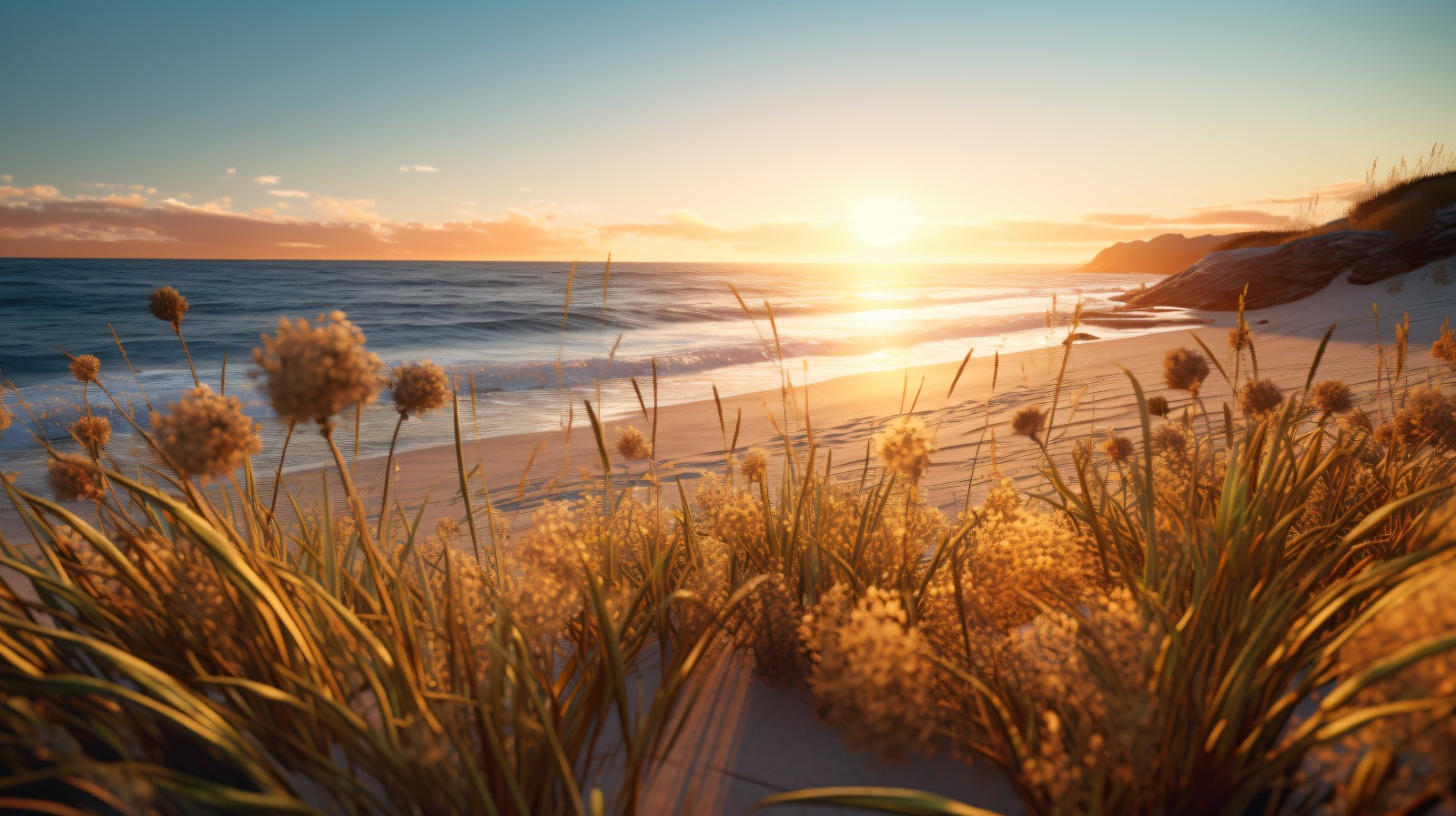 Sunny day of summer outdoor sunset behind brown dry plant 476