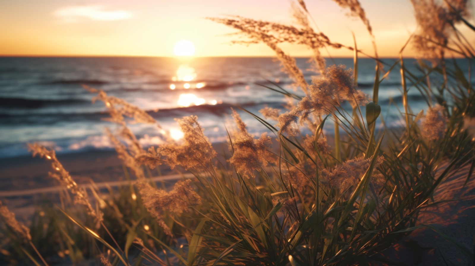 Sunny day of summer outdoor sunset behind brown dry plant 483