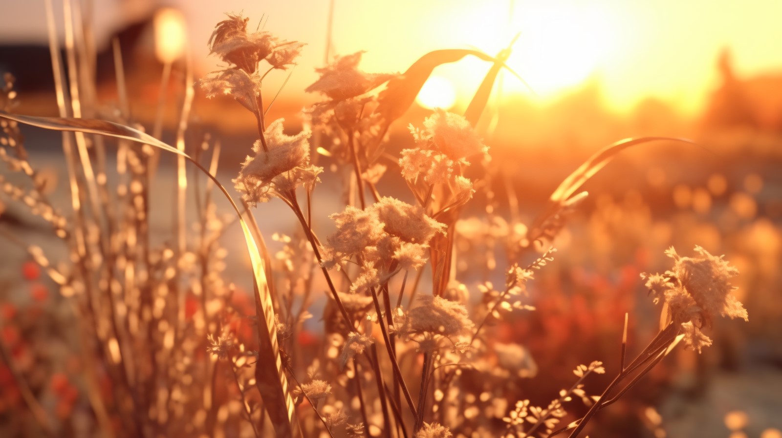 Sunny day of summer outdoor sunset behind brown dry plant 499