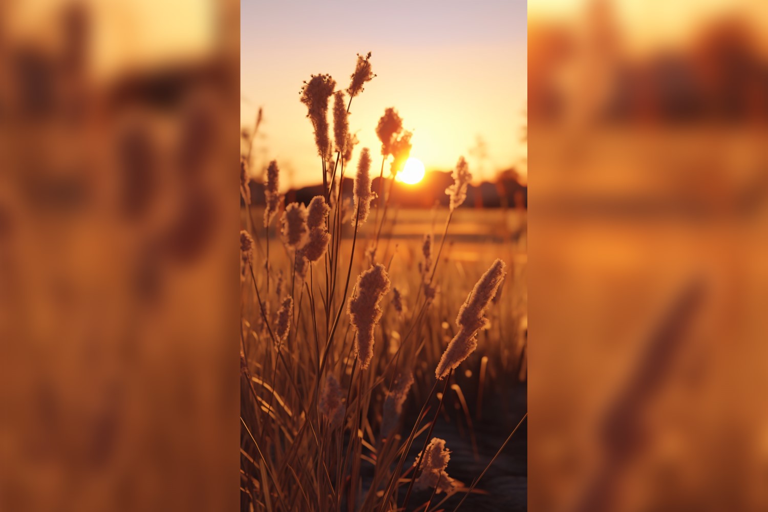 Sunny day of summer outdoor sunset behind brown dry plant 493