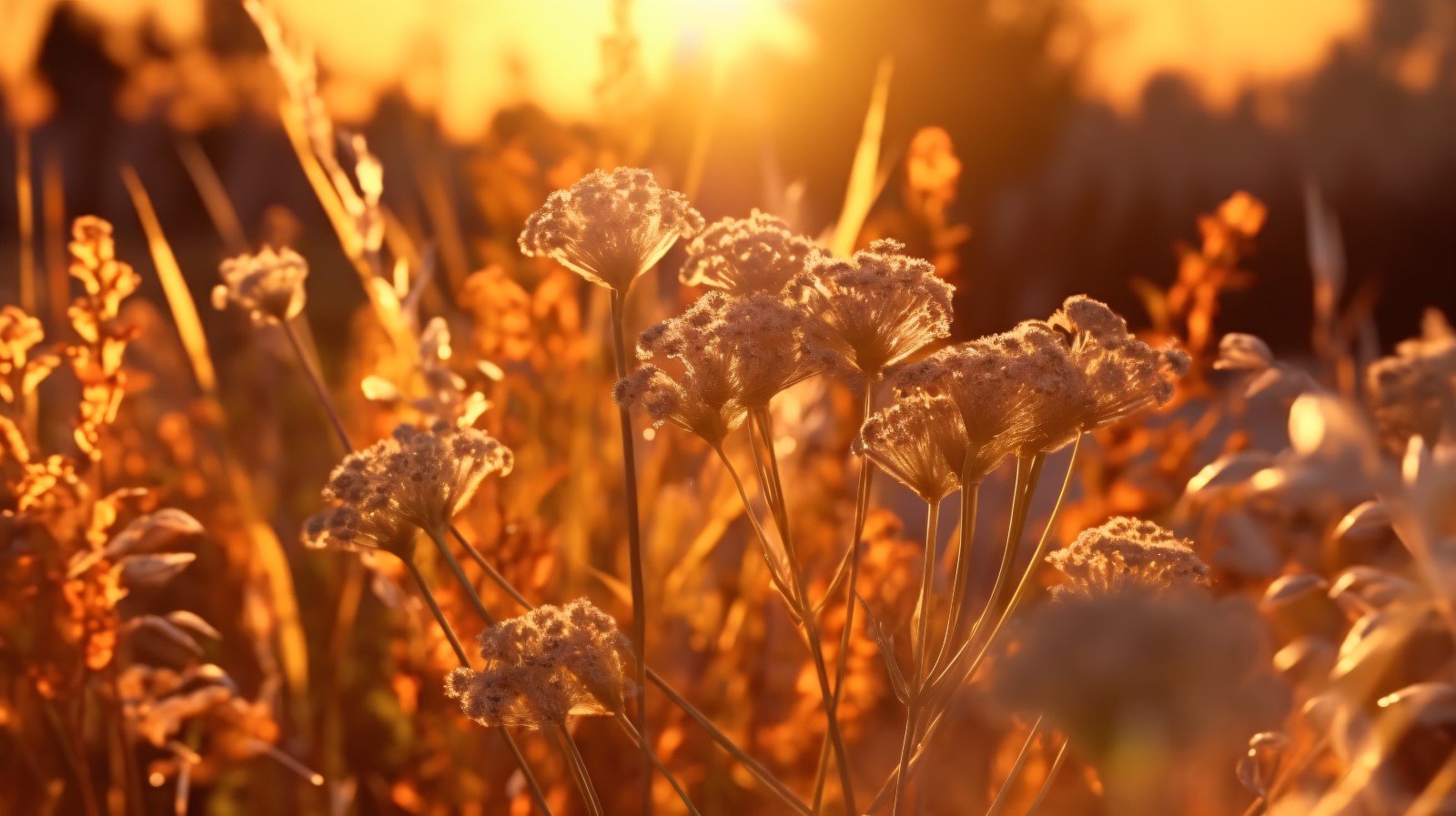 Sunny day of summer outdoor sunset behind brown dry plant 502