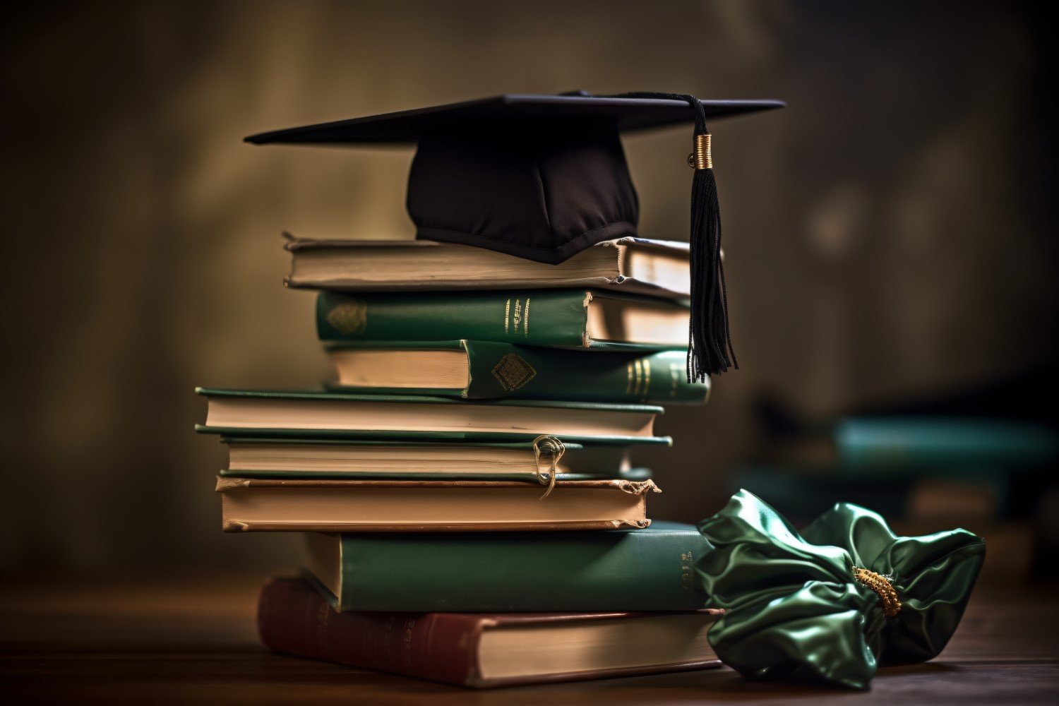 Stacked Books and Graduation Cap on top of that 4