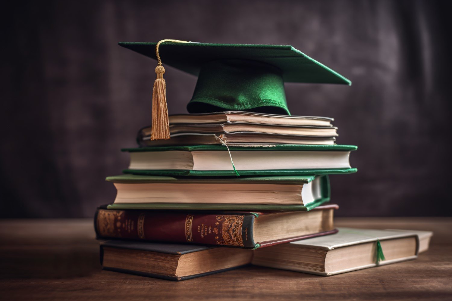 Stacked Books and Graduation Cap on top of that 1