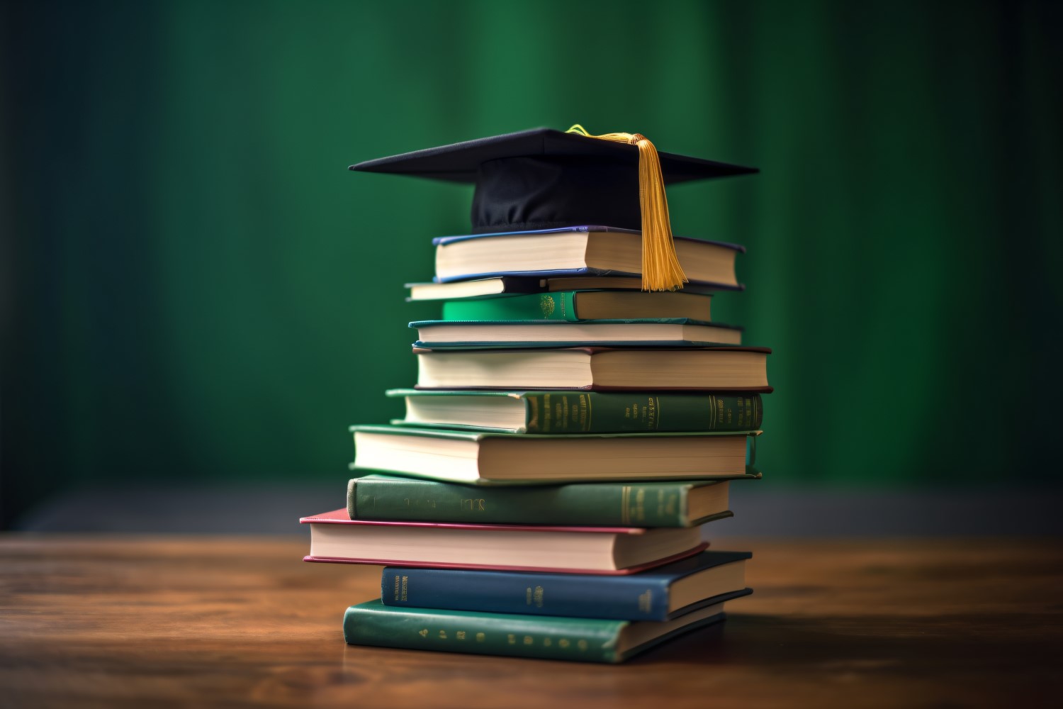 Stacked Books and Graduation Cap on top of that 2