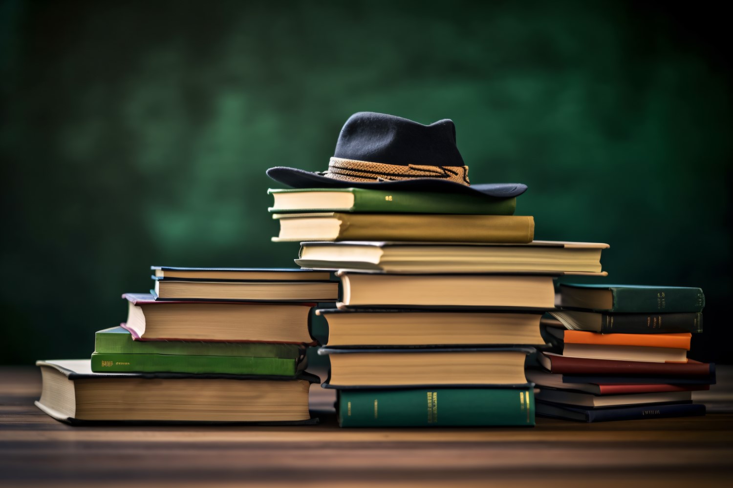 Stacked Books and Graduation Cap on top of that 7