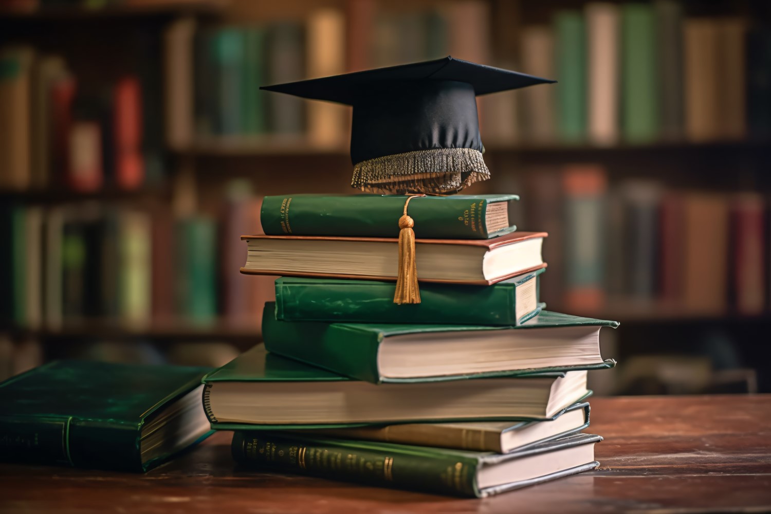 Stacked Books and Graduation Cap on top of that 12