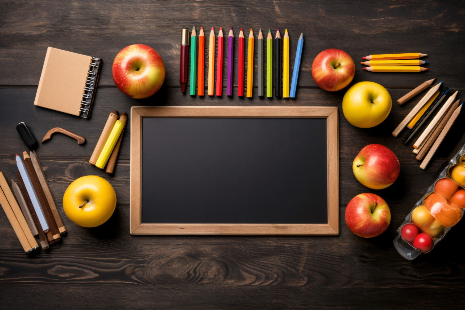 Top View Delight Chalkboard, Pencils, Crayons, apples 83