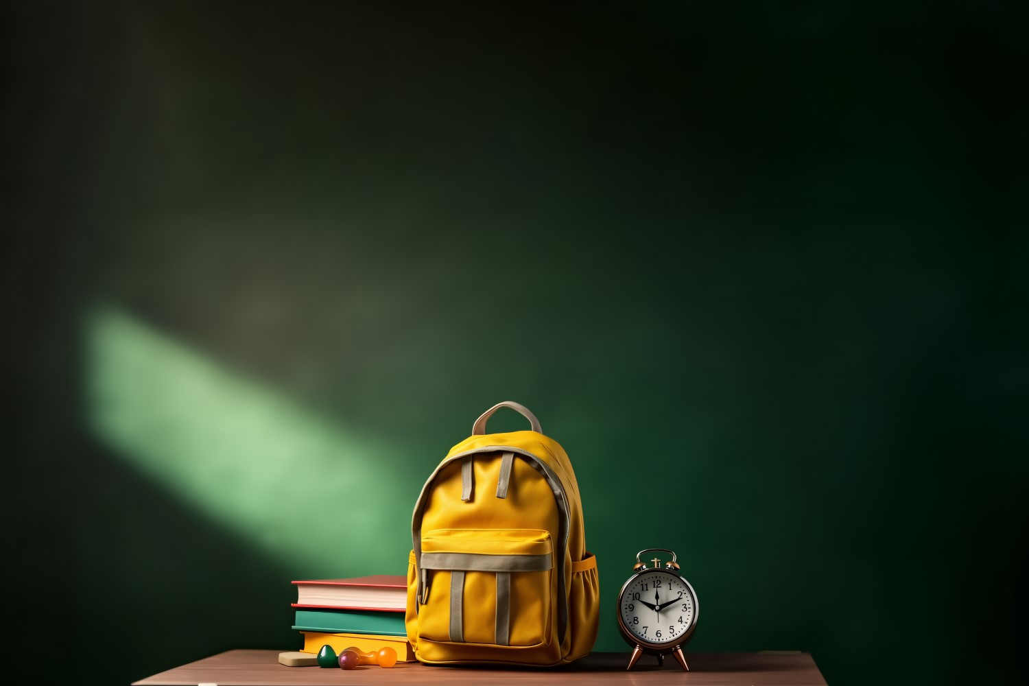 Yellow Backpack with a clock and school Supplies 166