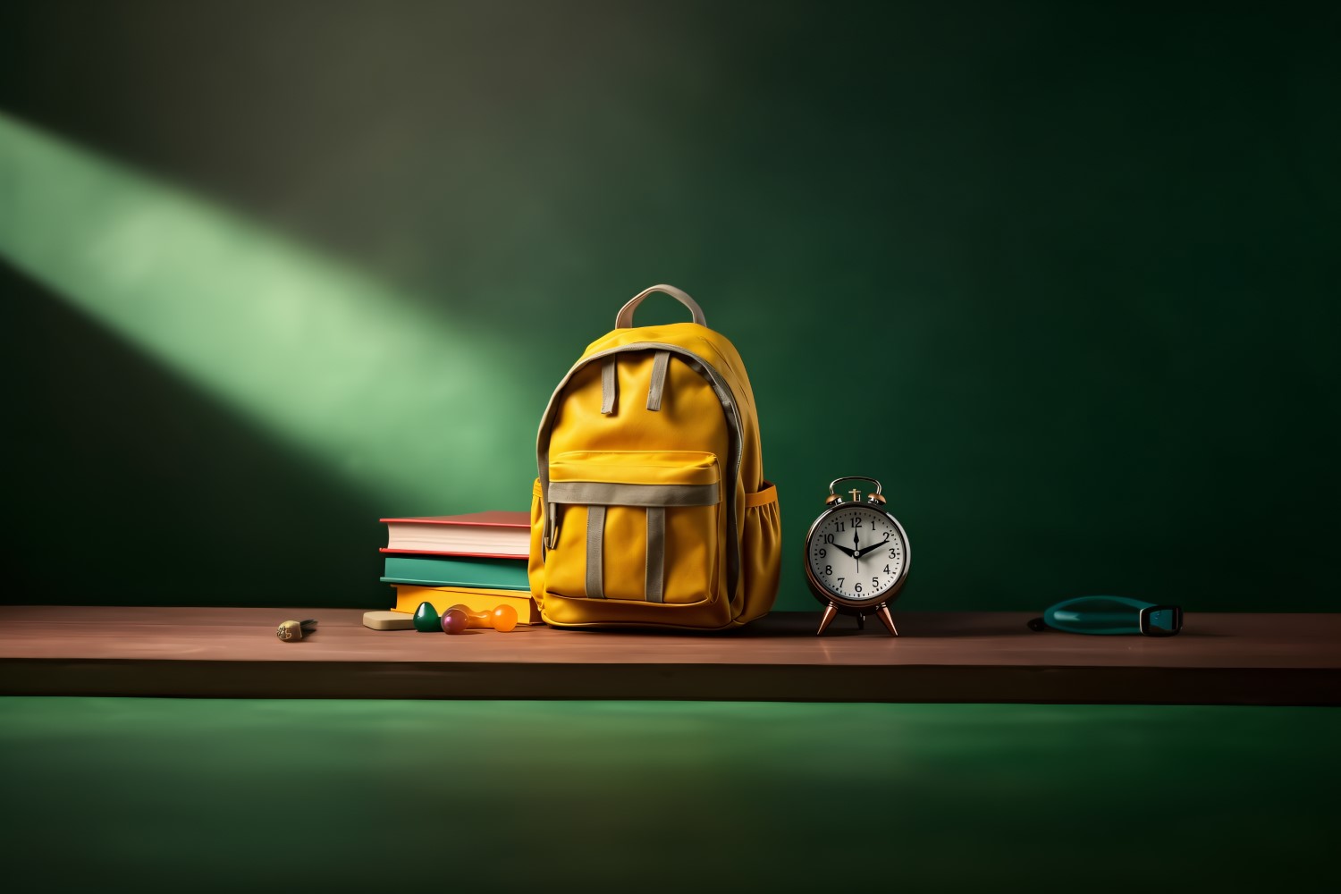 Yellow Backpack with a clock and school Supplies 181