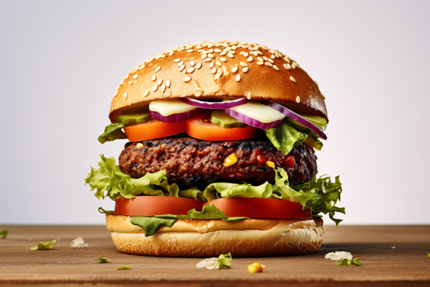 Bacon burger with beef patty, on white background 1