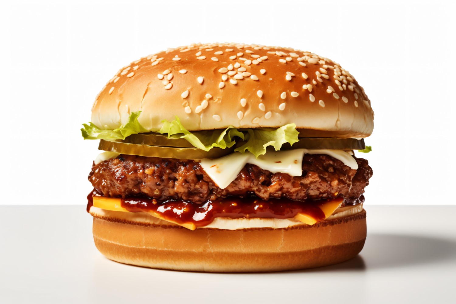 Bacon burger with beef patty, on white background 4