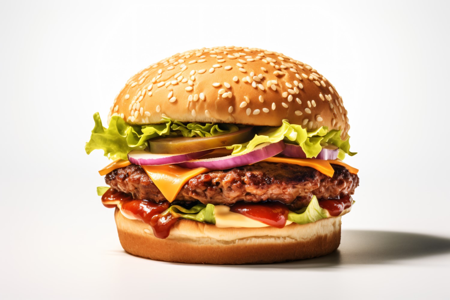 Bacon burger with beef patty, on white background 5