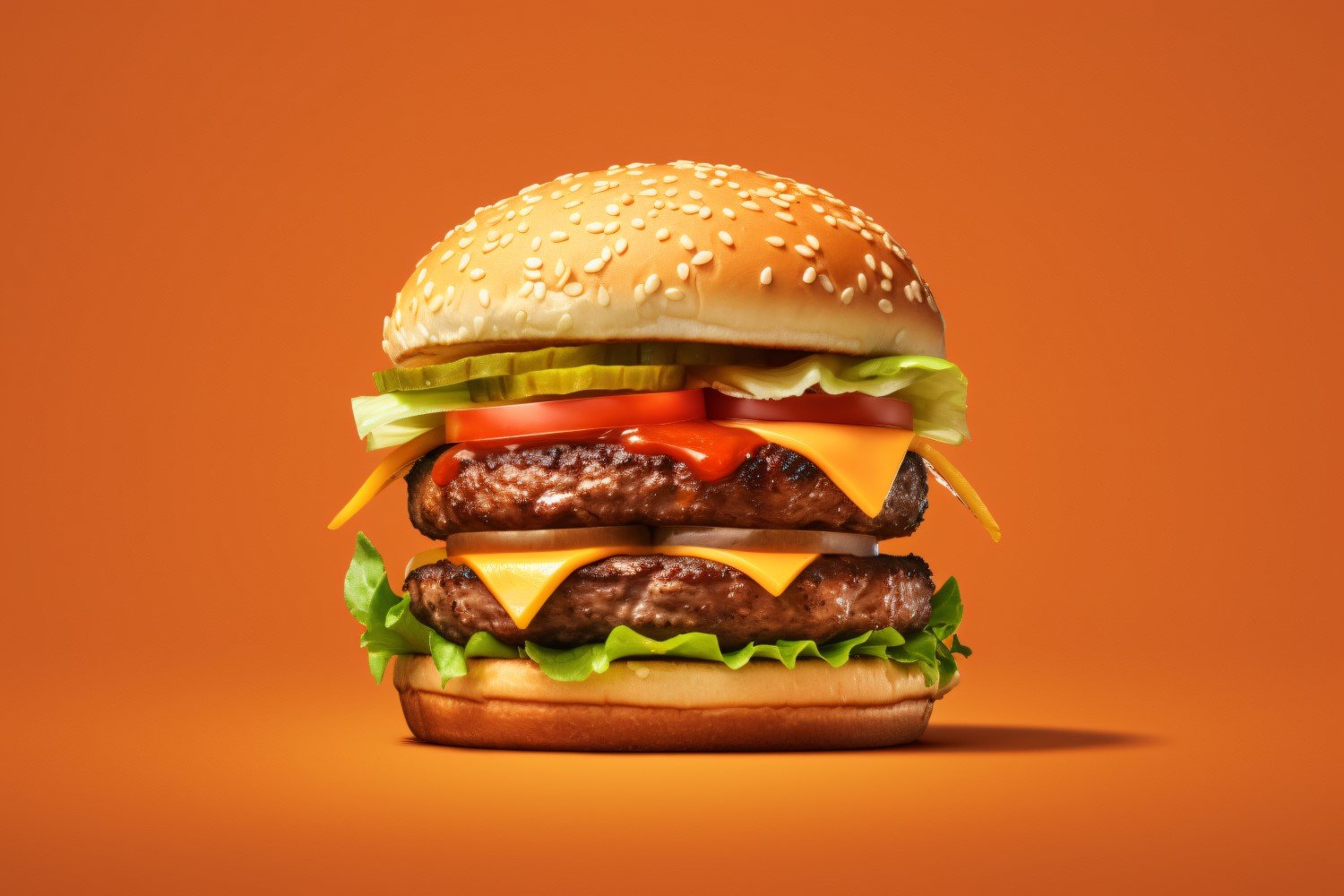 Bacon burger with beef patty, on white background 7