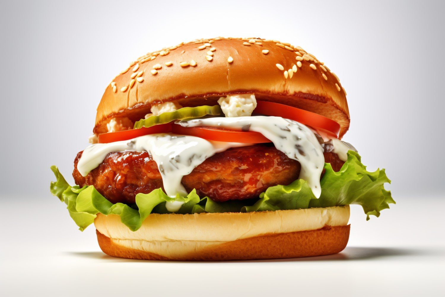 Crunchy Chicken Burger, on white background 12