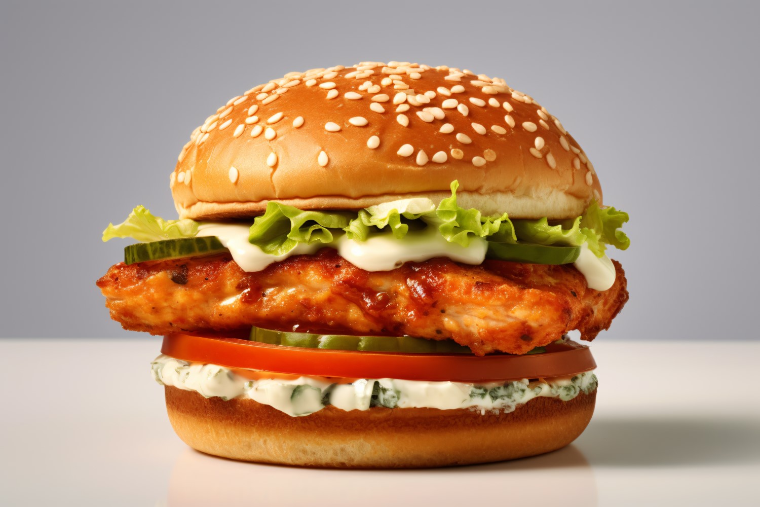 Crunchy Chicken Burger, on white background 13