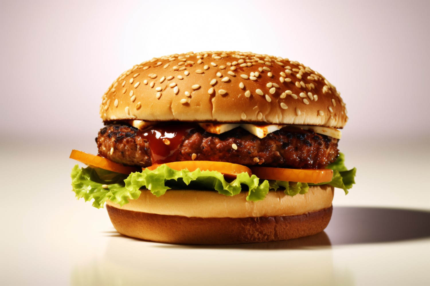 Bacon burger with beef patty, on white background 28