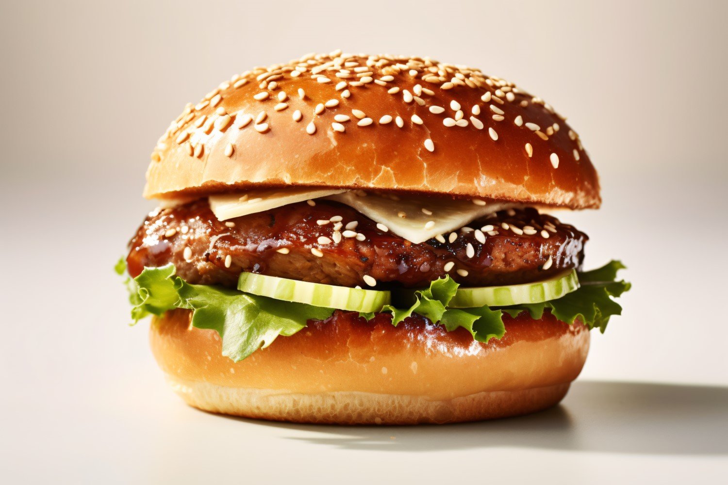 Bacon burger with beef patty, on white background 29