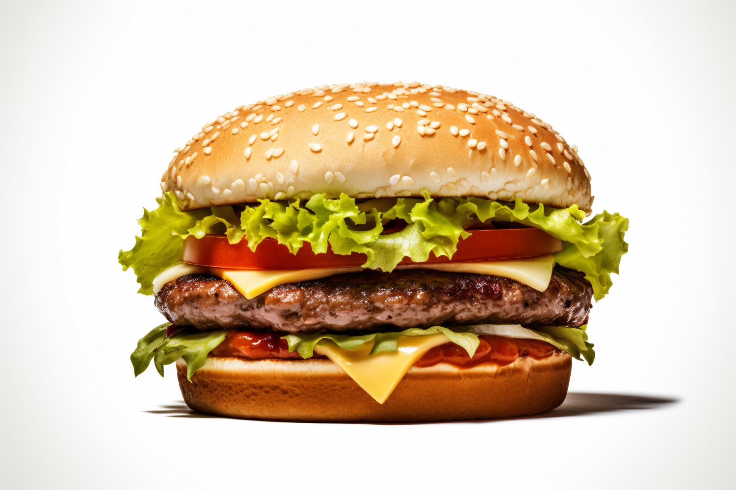 Bacon burger with beef patty, on white background 31