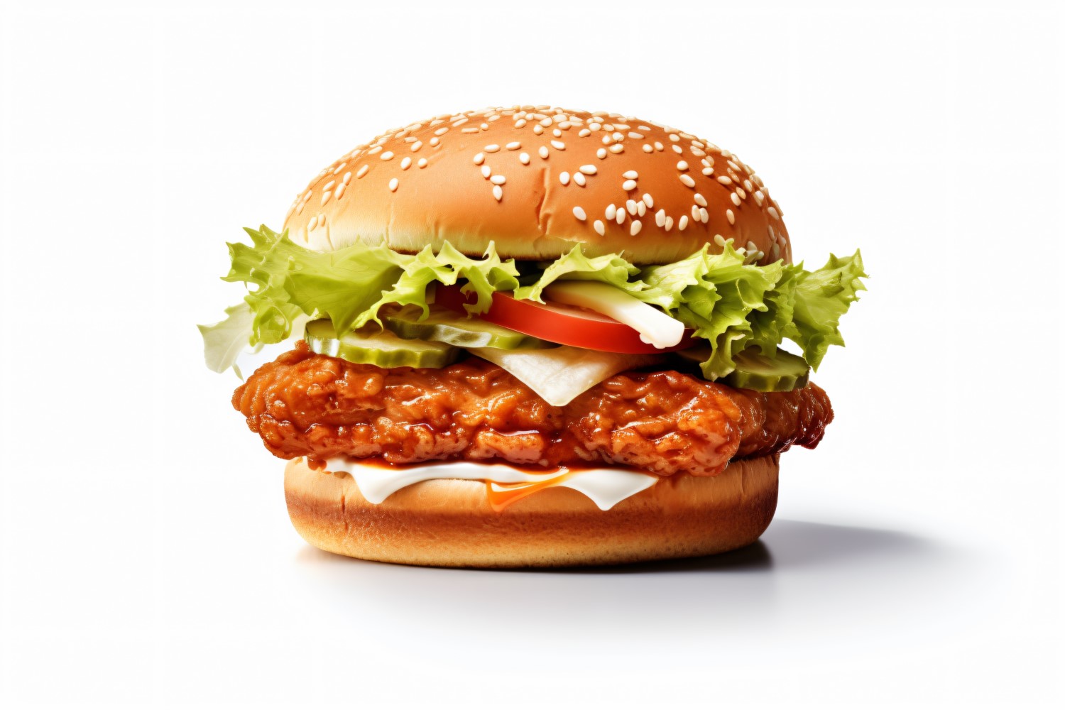Crunchy Chicken and Fish Burger, on white background 34