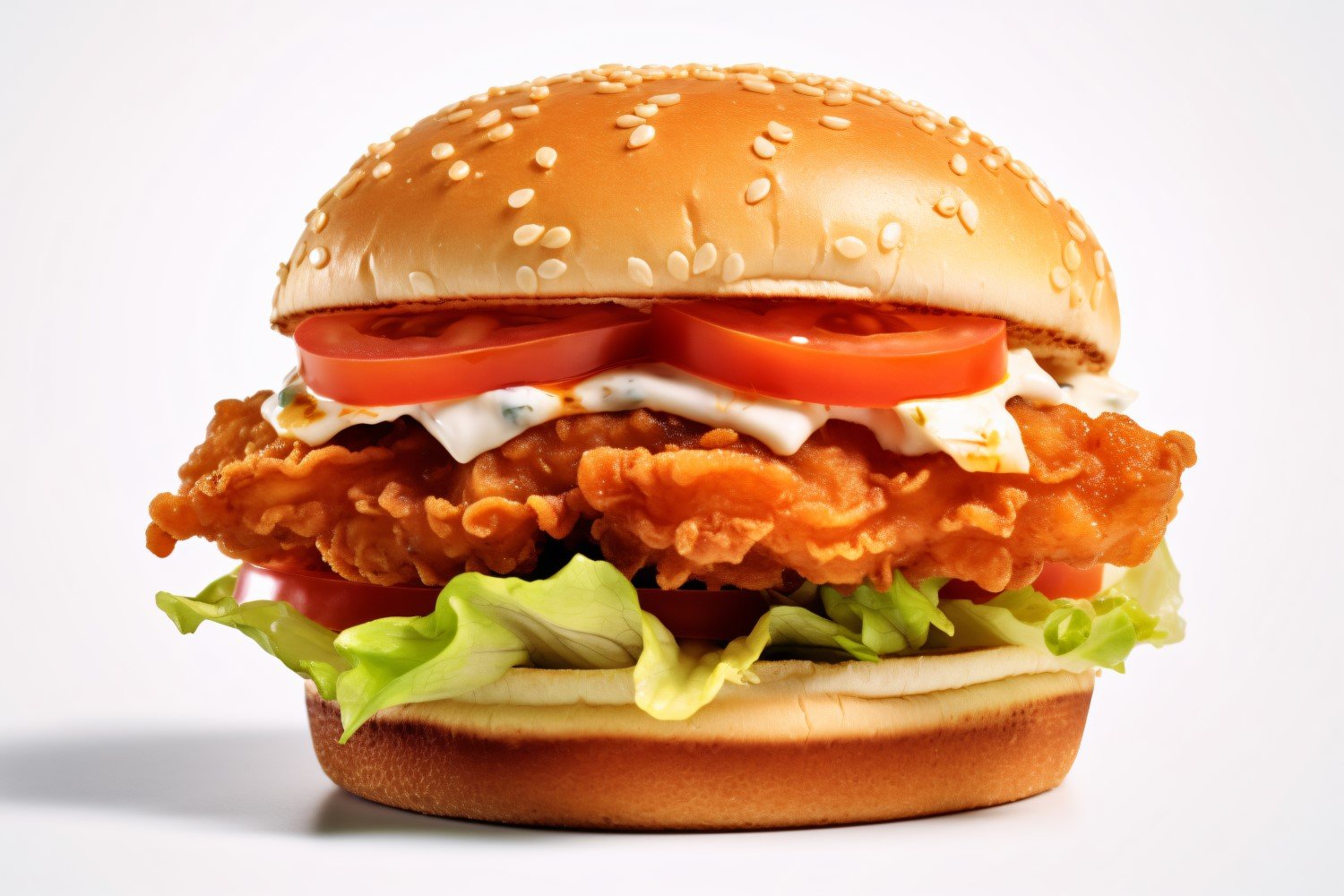 Crunchy Chicken and Fish Burger, on white background 35