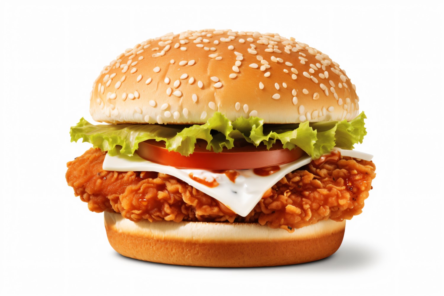 Crunchy Chicken and Fish Burger, on white background 36