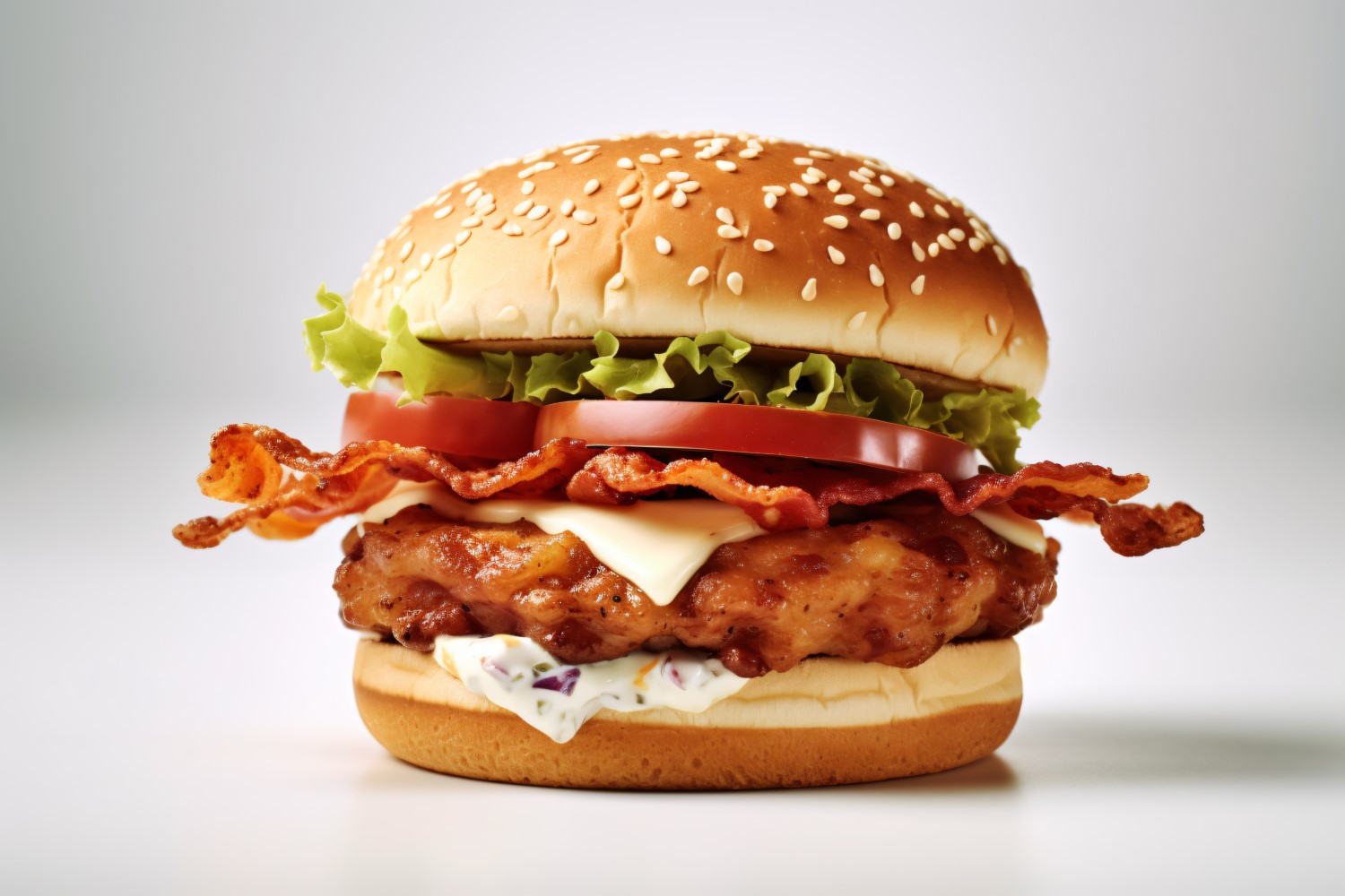 Crunchy Chicken and Fish Burger, on white background 37