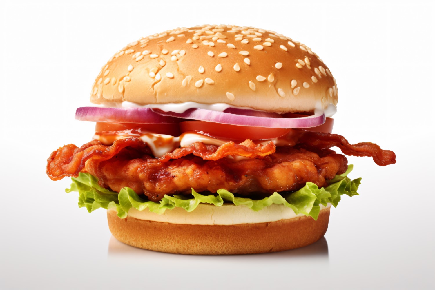 Crunchy Chicken and Fish Burger, on white background 39